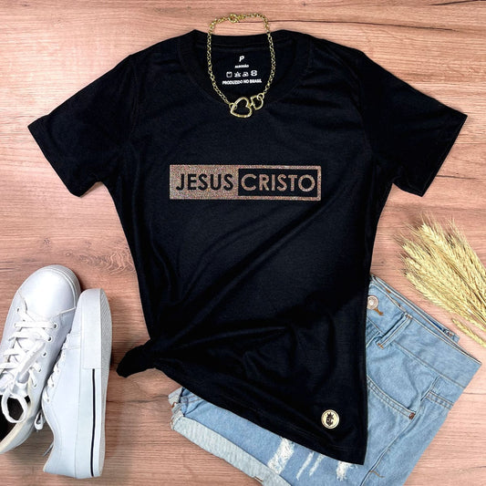 Camiseta Feminina Jesus Cristo Gliter